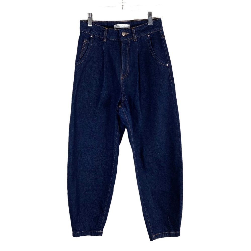 ZARA High Rise Slouchy Balloon Crop Jeans  Dark Blue Wash Blogger Favorite SZ 2